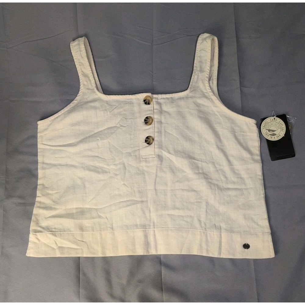Cape TAV Cotton Cami Top Womens M Egret Cream Button Front Cropped Tank‎ NWT